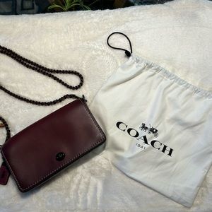 COACH Burgundy Leather Cross Body Purse, Tan Leather/Metal Strap, Worn One Time